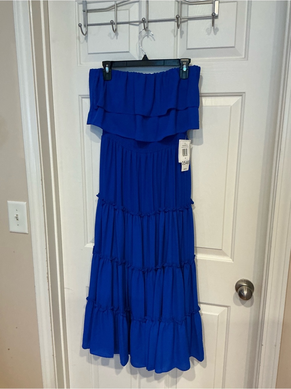 1. State Strapless Tiered Maxi Dress in Royal Blue